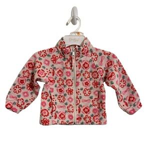 COLUMBIA Toddler Girls Zip Up Fleece Pink and White Floral Colorful Jacket 3T